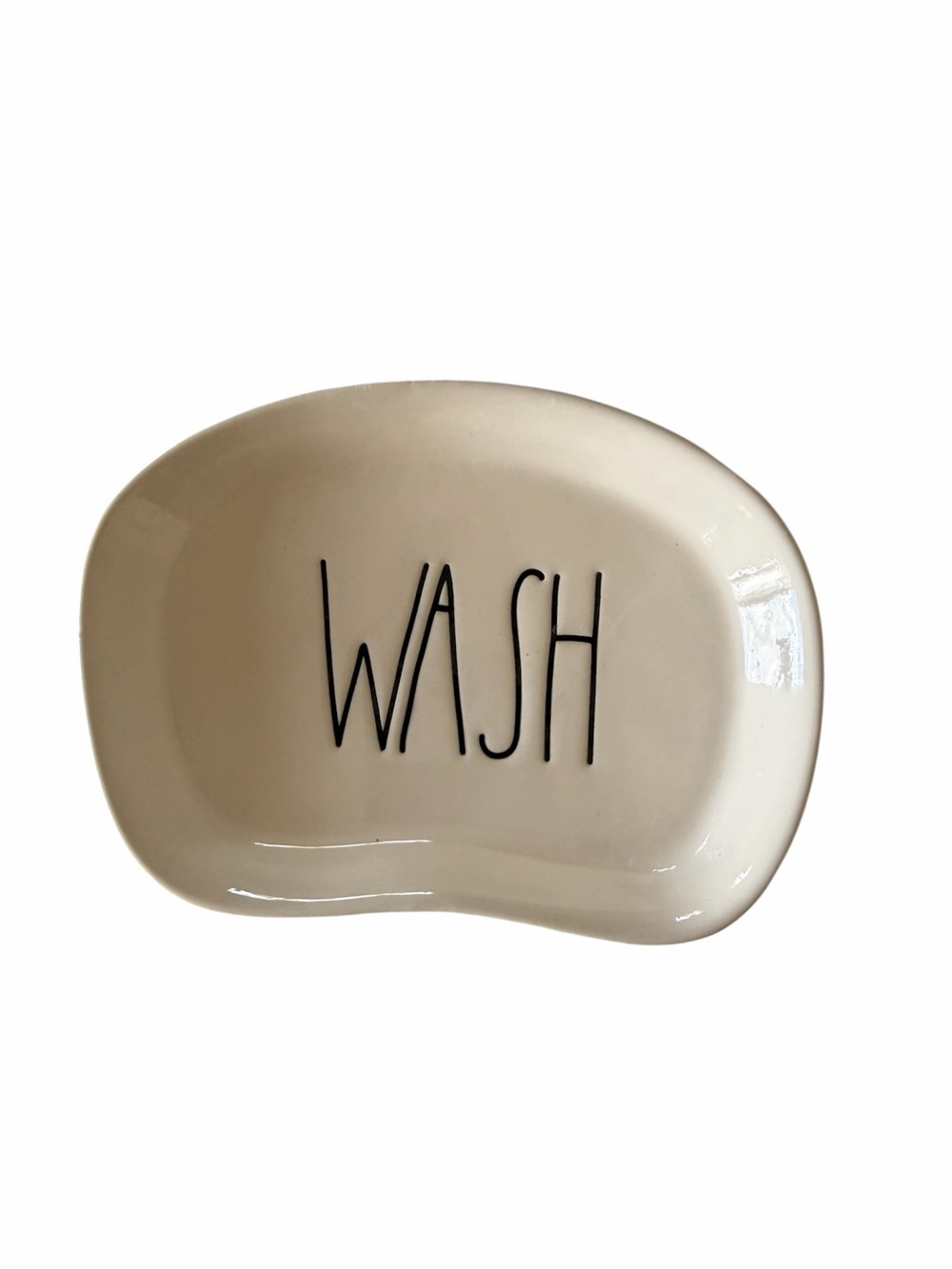 Rae Dunn White Ceramic Soap Dish with Black 'WASH' Lettering